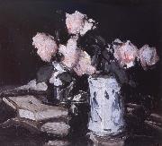 Roses in a Blue and White Vase,Black Background Samuel John Peploe